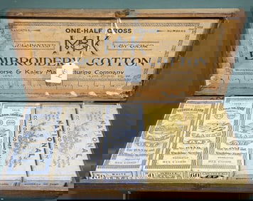 M & K EMBROIDERY COTTON BOX W/ CONTENTS