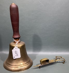 BRASS BELL & ANTIQUE CANDLE SNUFFER
