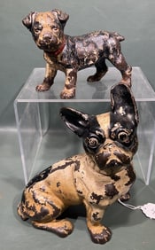 2 ANTIQUE CAST IRON DOG DOOR STOPS