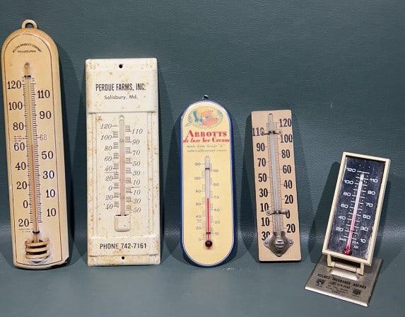 COLLECTION OF VARIOUS ADVERTISING THERMOMETERS (1 of 13)