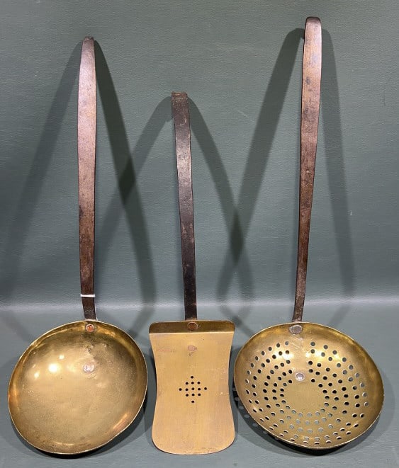 3 ANTIQUE BRASS & IRON UTENSILS (1 of 3)