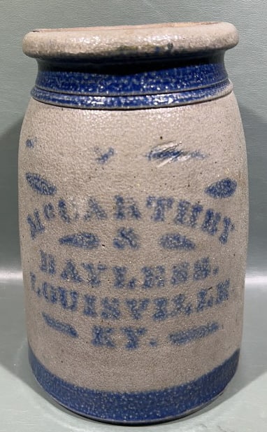 MCCATHEY & BAYLESS LOUISVILLE KY. STONEWARE CROCK: 9-1/2" X 6-1/4"