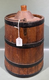 ANTIQUE WOODEN & IRON POWDER KEG / CAST