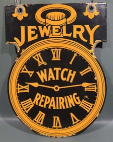 "JEWELRY WATCH REPAIRING" PORCELAIN DOUBLE SIDED S