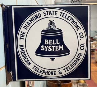 BELL SYSTEM "DIAMOND STATE" PORCELAIN FLANGE SIGN