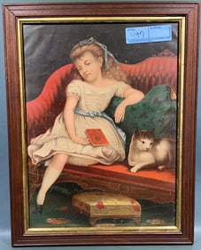 ANTIQUE LITHOGRAPH "SO TIRED" 1876