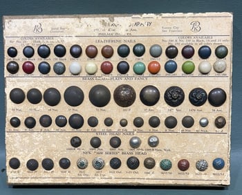VINTAGE SALESMAN'S SAMPLE OF UPHOLESTERY TACKS