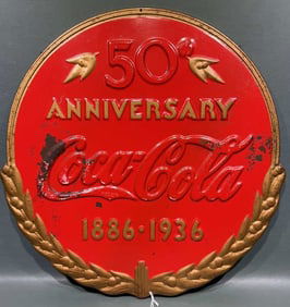 50' ANNIVERSARY COCA-COLA METAL SIGN