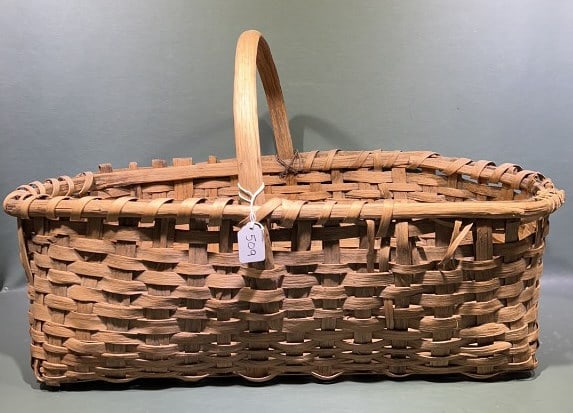 LARGE ANTIQUE GATHERING BASKET: 27" X 15" X 16"