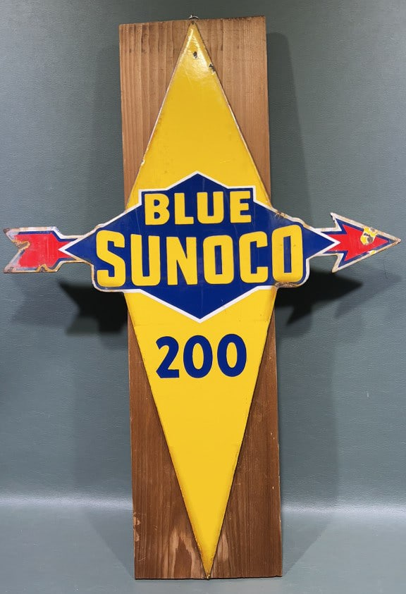 BLUE SUNOCO 200 PORCELAIN PUMP SIGN: 21" X 15"