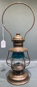 C. T. HAM #3 LANTERN W/ BLUE & CLEAR GLOBE
