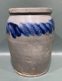 ANTIQUE BLUE DECORATED STONEWARE CROCK