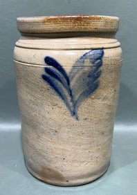 ANTIQUE BLUE DECORATED STONEWARE CROCK