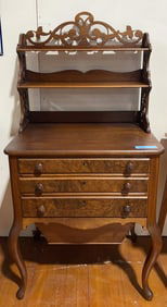 ANTIQUE WALNUT LADIES SEWING CABINET W/ INTERIOR D