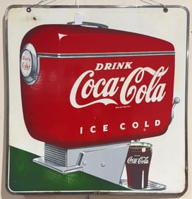 COCA-COLA 2 SIDED PORCELAIN SYRUP DISPENSER SIGN