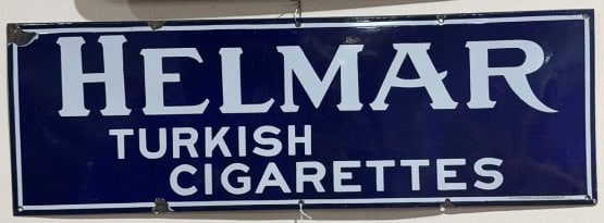 HELMAR TURKISH CIGARETTE PORCELAIN ADVERTISING SIG: 36" X 12"