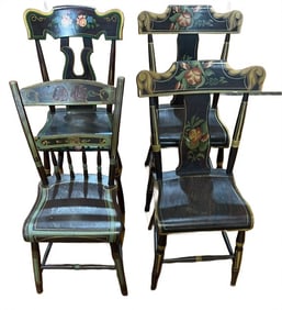 4 VARIOUS PAINT DECORATED ANTIQUE CHAIRS