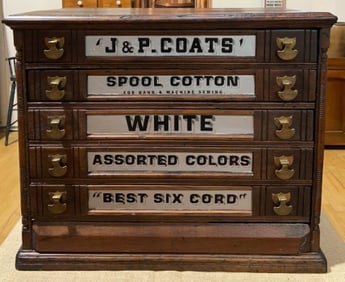 J & P COATS ANTIQUE WALNUT 5 DRAWER ADVERTISING CA