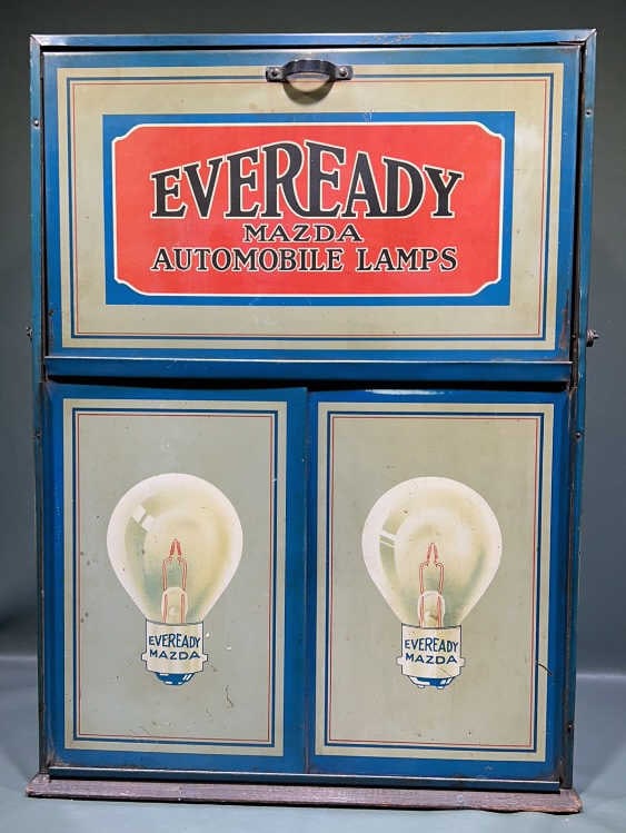 EVEREADY MAZDA AUTOMOBILE LAMP STORE CABINET: 23" X 16" X 9"
