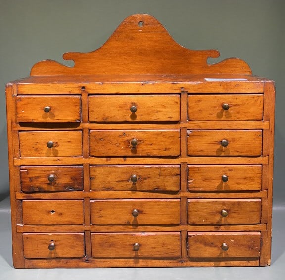 ANTIQUE DOVE-TAILED APOTHECARY / SPICE CABINET: 21" X 21" X 7"