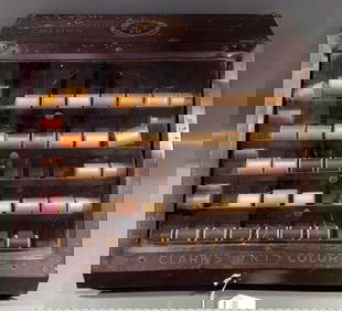 ANTIQUE CLARKS ONT METAL ADVERTISING SPOOL CABINET