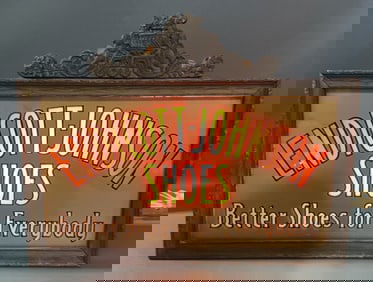 VINTAGE ENDICOTT-JOHNSON SHOE REVERSE PAINTED SIGN