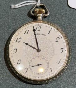 HAMILTON POCKET WATCH - 14KT GOLD FILLED