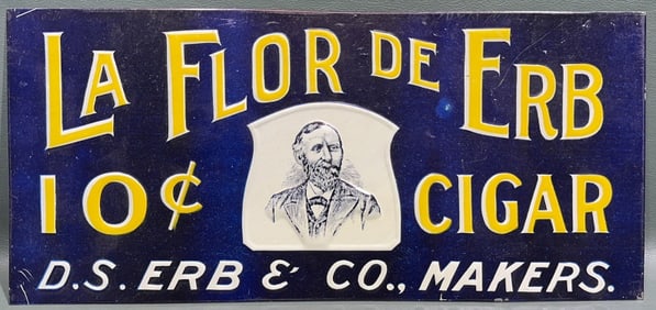 LA FLOR DE ERB CIGAR TIN ADVERTISING SIGN