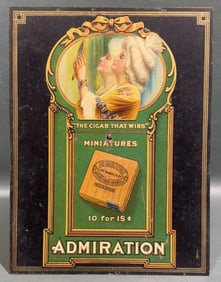 ADMIRATION CIGARS TIN LITHOGRAPH ADVERTISING SIGN