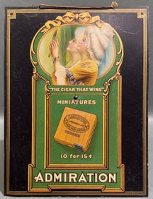ADMIRATION CIGARS TIN LITHOGRAPH ADVERTISING SIGN