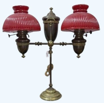 ANTIQUE BRASS DOUBLE STUDENT LAMP (1 of 5)