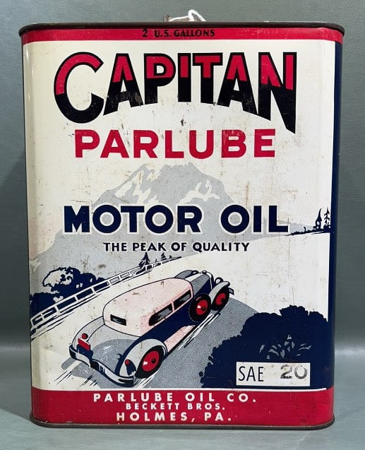 CAPTAIN PARLUBE MOTOR OIL 2 GAL. ADVERTISING CAN: 10-1/2" X 8-1/2" X 5-1/2"