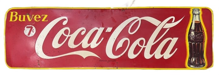 BUVEZ COCA-COLA 7 CENT METAL ADVERTISING SIGN