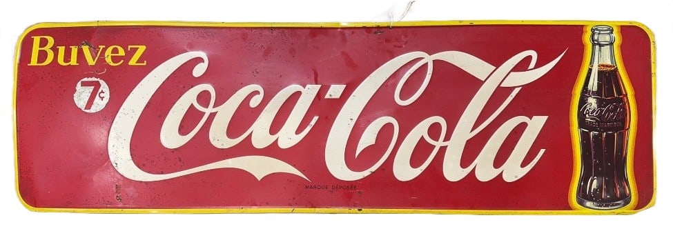 BUVEZ COCA-COLA 7 CENT METAL ADVERTISING SIGN (1 of 8)
