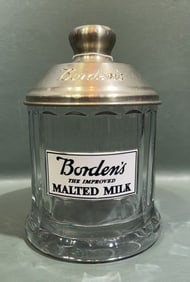 BORDEN'S MALTED MILK RIBBED GLASS DISPLAY JAR