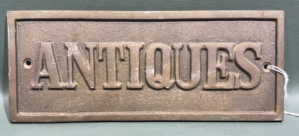 BRASS "ANTIQUES" SIGN