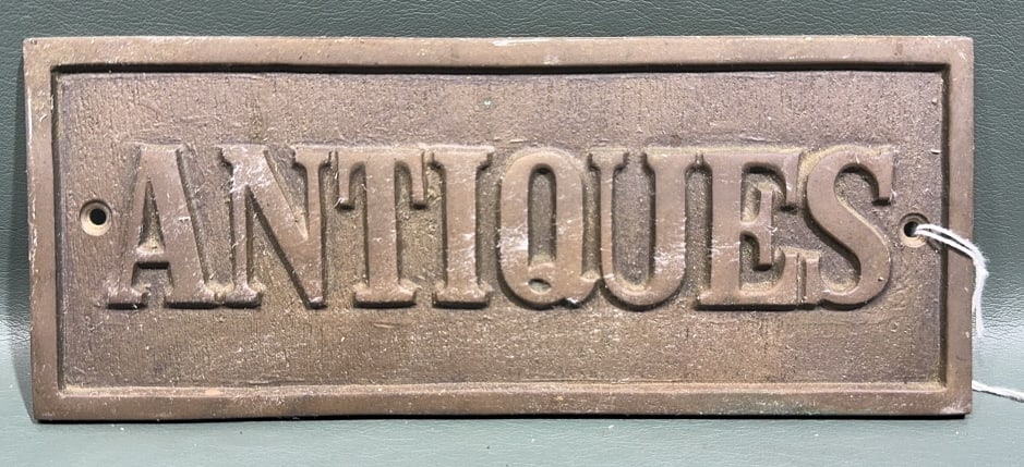 BRASS "ANTIQUES" SIGN (1 of 2)