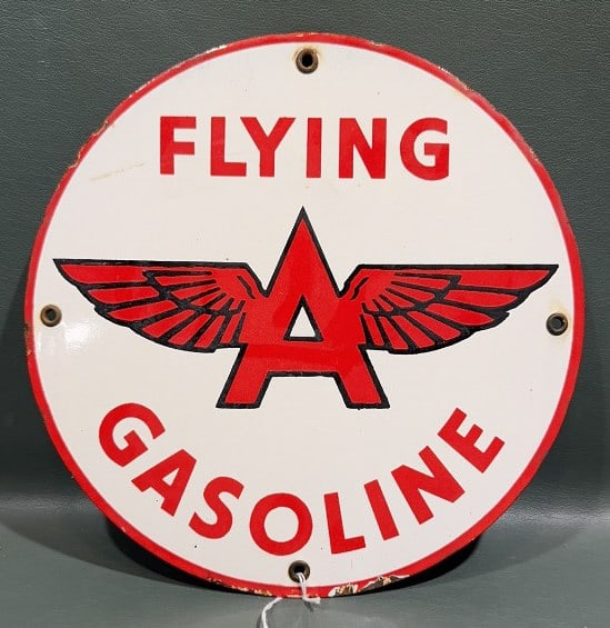 FLYING A GASOLINE ROUND PORCELAIN SIGN (1 of 2)