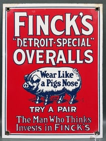FINCK'S "DETROIT SPECIAL" OVERALLS PORCELAIN ADV.