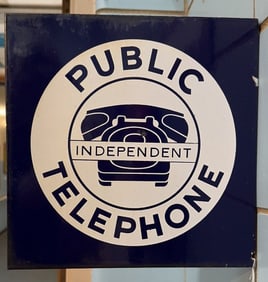 PUBLIC INDEPENDENT TELEPHONE PORCELAIN FLANGE SIGN