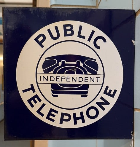 PUBLIC INDEPENDENT TELEPHONE PORCELAIN FLANGE SIGN (1 of 3)