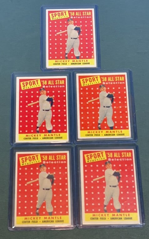 5 1958 TOPPS MICKEY MANTLE ALL STAR BASEBALL CARDS (1 of 7)