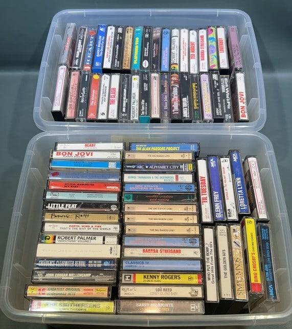 2 BINS FULL OF VINTAGE CASSETTE TAPES (1 of 3)