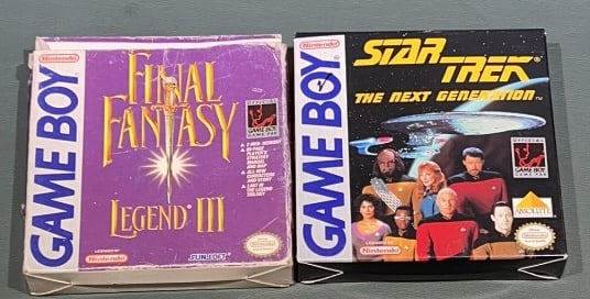2 GAMEBOY GAMES W/ BOXES FINAL FANTASY & STAR TREK: Both have manuals. Not tested. Each box measures 5" x 5"