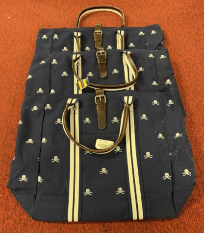 3 RALPH LAUREN RUGBY SKULL TOTE BAGS w/ TAGS: Each bag measures 16" x 20 1/2"