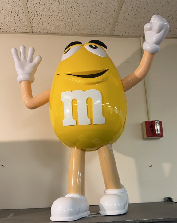 YELLOW M & M STORE DISPLAY BALLOON HOLDER: Statue measures 17" x 34" x 37"