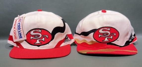 2 APEX ONE SAN FRANCISCO 49ERS SNAPBACk HATS: Hat measures 5" x 9"