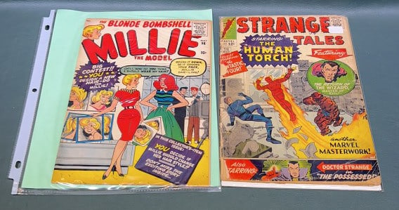 2 COMICS, STRANGE TALES 118 MILLIE THE MODEL 96: Each comic measures 7" x 10 1/2"