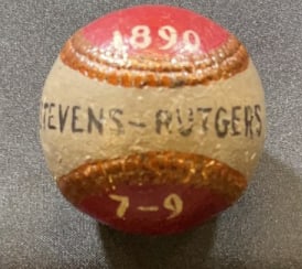 1890 STEVENS-RUTGERS 7-9 FOLK ART PAINTED BASEBALL: Baseball measures 2 3/4" diameter