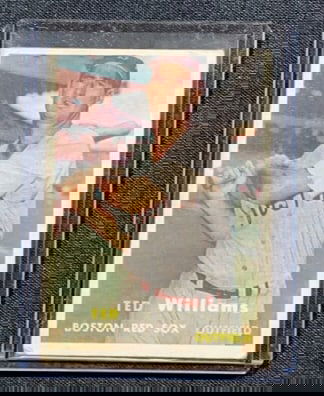 1957 TOPPS TED WILLIAMS 1 BASEBALL CARD: Case measures 3" x 4".